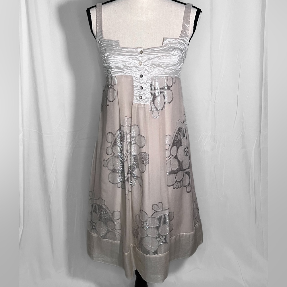 Nicole Miller Silver Metallic Floral Champagne Cocktail Dress Size 6